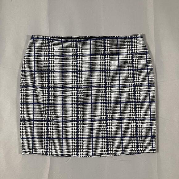 Express Skirt Womens Medium Blue Black White Plaid Houndstooth Pull On Career - Picture 7 of 16